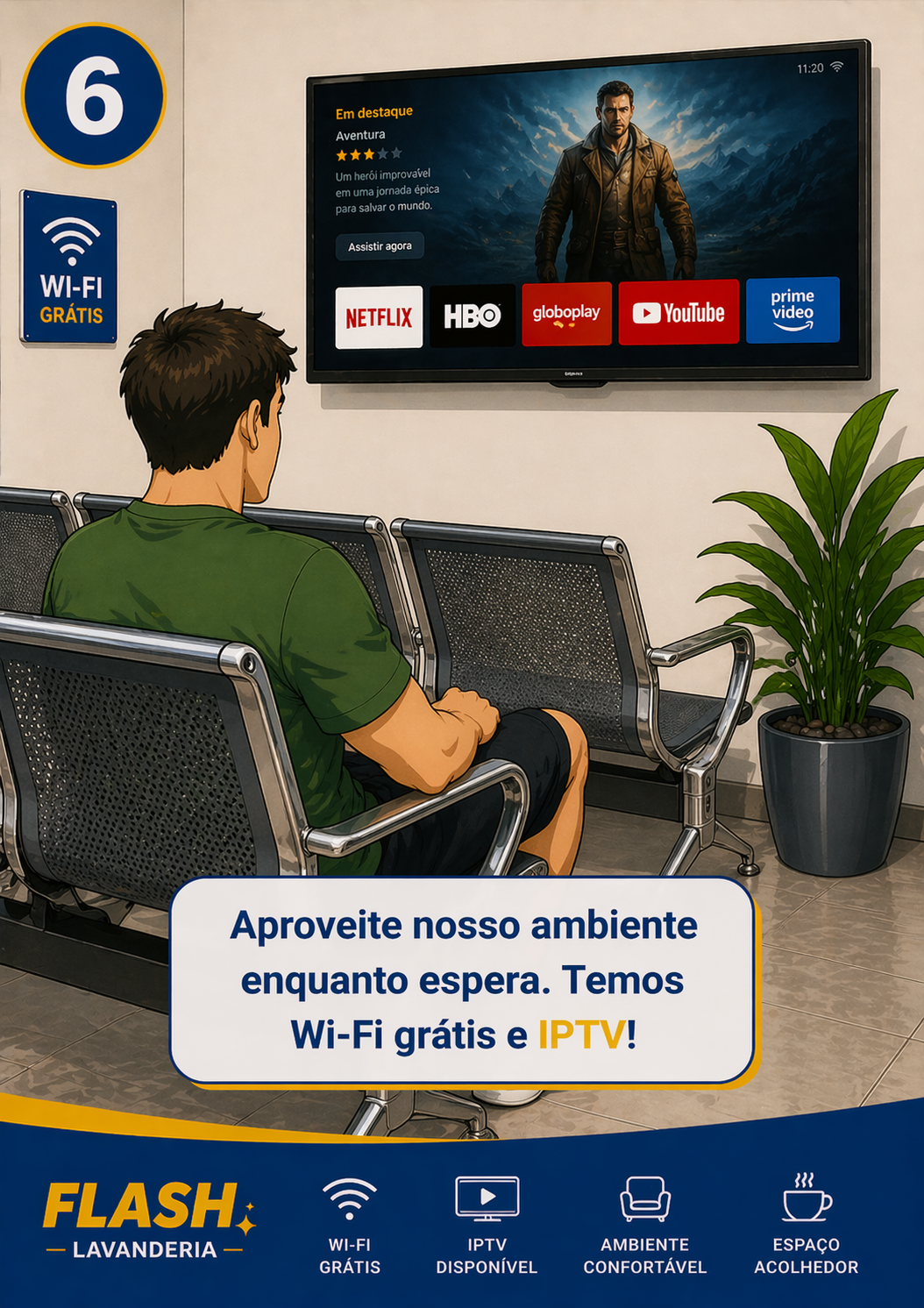 Ilustração do ambiente de espera com Wi-Fi