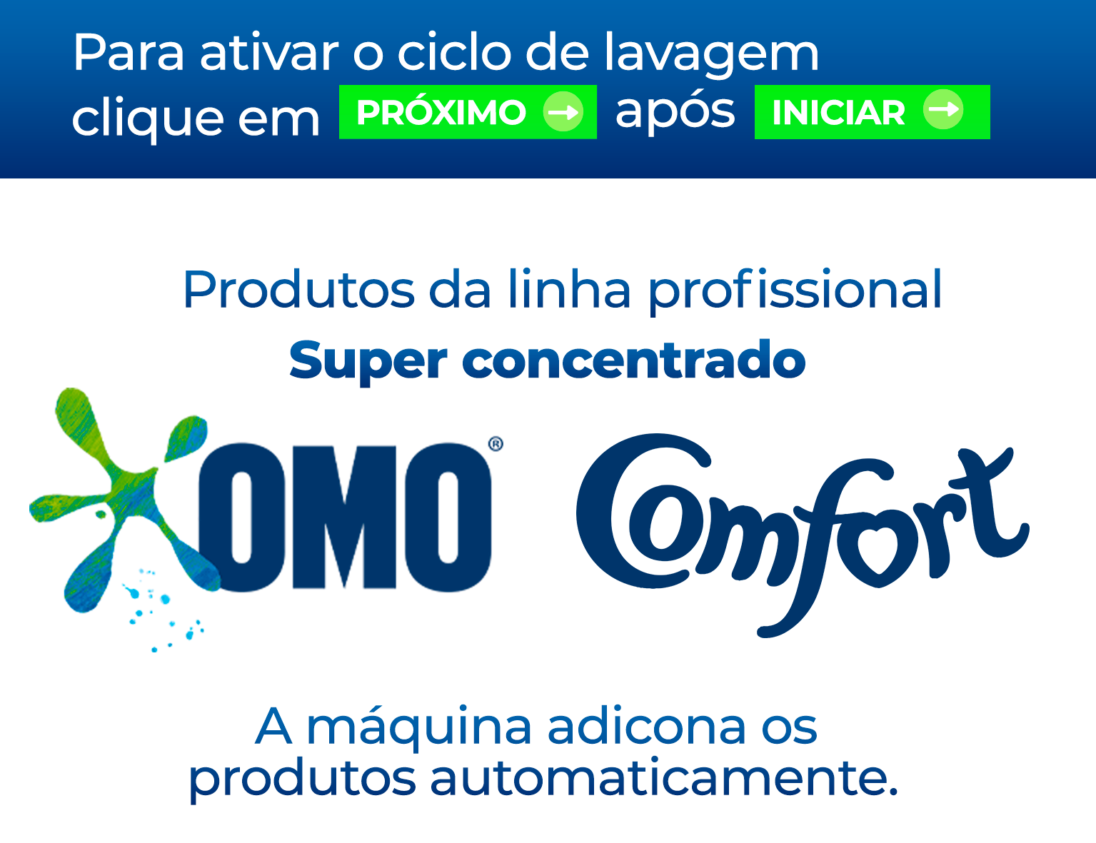 Arte informativa dos produtos OMO e Comfort utilizados na lavagem